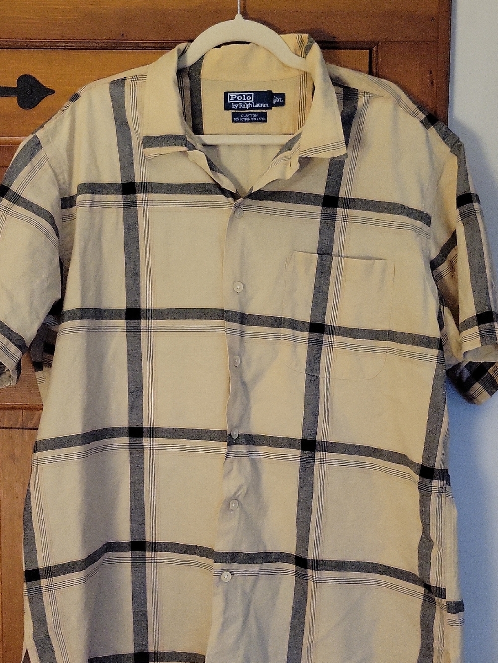 Polo by Ralph Lauren Beige Plaid Short-Sleeve Linen Cotton Shirt